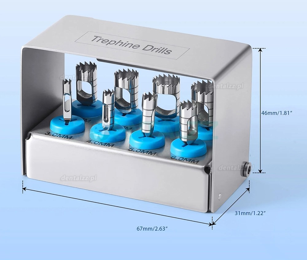 Zestaw Trepan&oacute;w Kostnych Kr&oacute;tkich Implantologicznych 8 Szt.